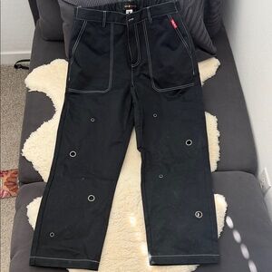 Teddy Fresh black eyelet elastic wait carpenter pants